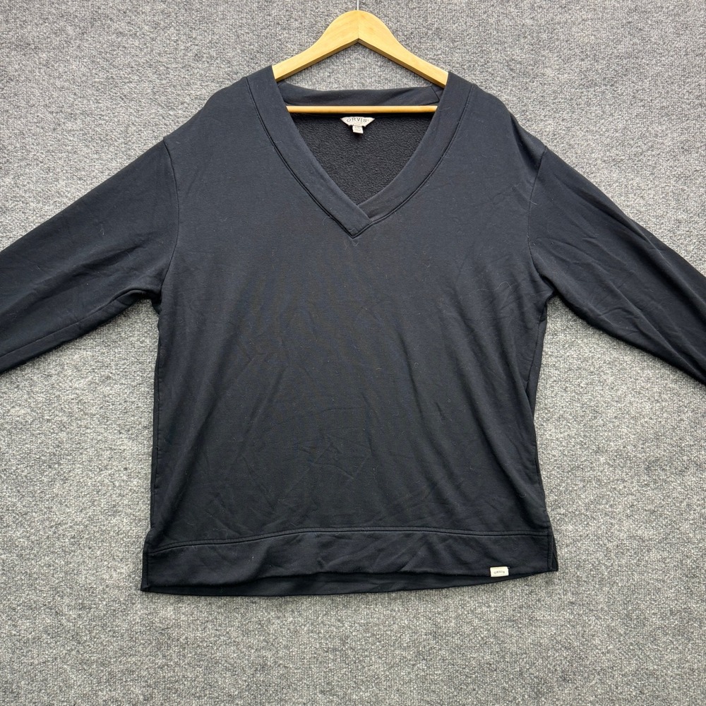 Orvis V-Neck Sweatshirt Womens L Black Long Sleeve Fleece Pullover Outdoor